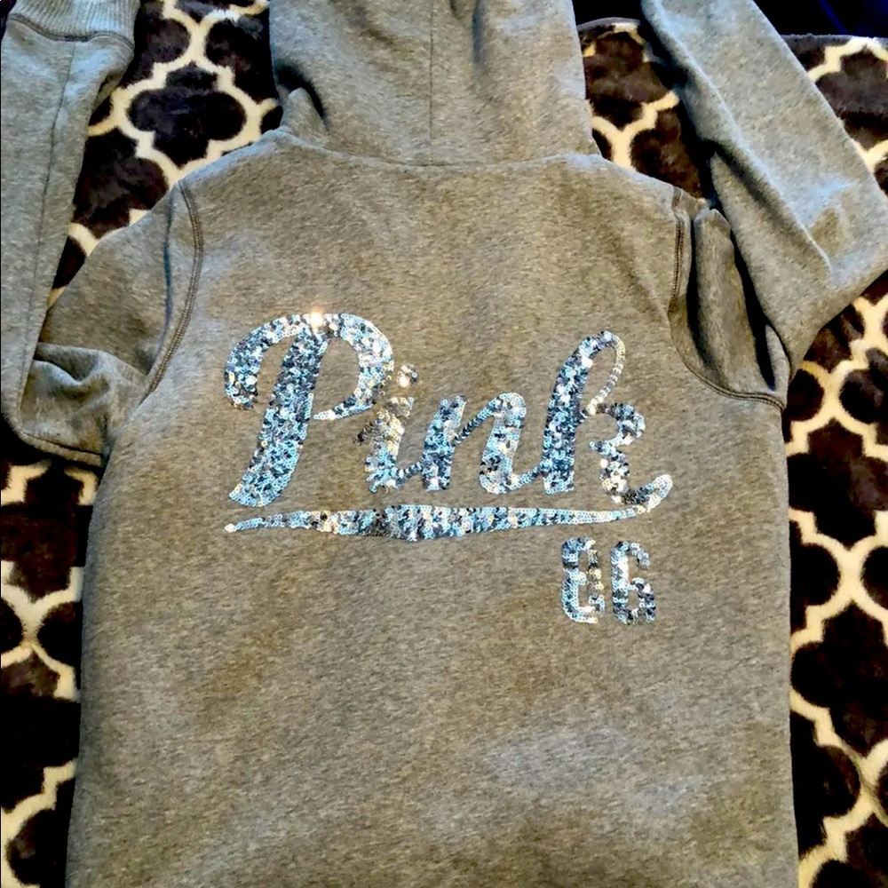 PINK Victoria Secret fur hoodie BLING detail